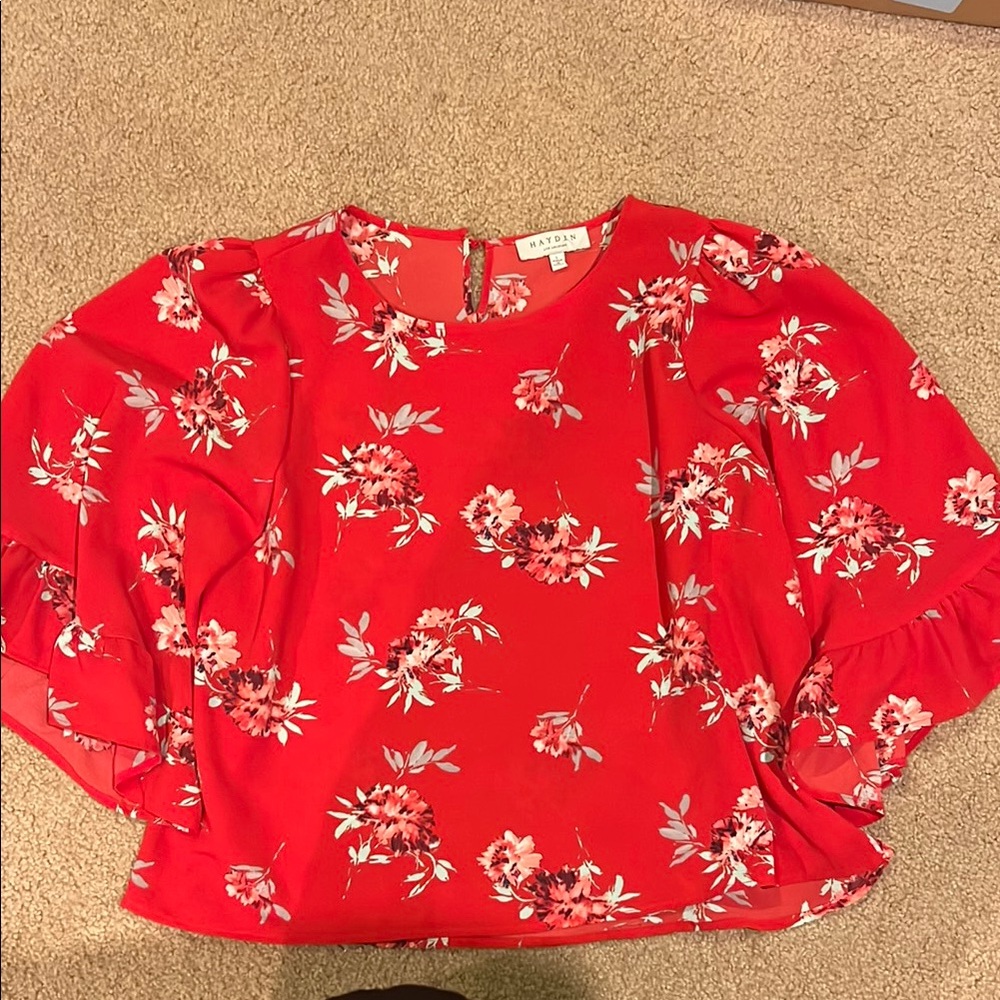Hayden Floral Red Blouse with ruffle sleeves